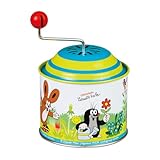 Lena tin toys 52768 - Musikdrehdose Der kleine Maulwurf, Musikdose ca. 10,5 x 7,5 cm, Blechdrehdose mit Melodie Der Frühling, Drehdose aus Metall, Drehorgel für Kinder ab 18 Monate, Orgel mit M