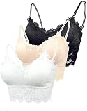 Leezepro Damen BH 3er Pack Ohne Bügel Push up Crop Top Sexy Bustier Spitze BH Set Sport BH für Alltag Yoga Fitness(Schwarz-Weiß-Haut,M)