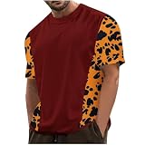 Herren Kurzarm T-Shirts Modisches Leopard Patchwork Oberteile O Neck Sommer T-Shirt Locker Arbeits T-Shirt Frühling Herbst Basic Tops Locker All-Match Shirt Trainingsshirt Sportsw