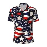 BGSHJVF Amerikanische Flagge Streifen Sternendruck Kurzarm Poloshirt für Männer Anlässe, Schwarz -, L