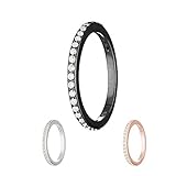 Treuheld® | Schmaler Ring aus 925 Sterling Silber | in Schwarz mit Zirkonia - Kristallen | Ringgröße 60 | Breite 2mm | Damen | Vorsteckring
