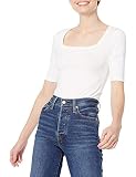 Amazon Essentials Damen Halbarm-T-Shirt mit eckigem Ausschnitt in schmaler Passform, Grellweiß, M