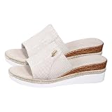 Generisch Keilsandalen für Damen, Plateau: Pantoletten, Keilsandalen für Damen, modische Slides, flache Sandalen, leicht, orthopädisch, Schlupfsandalen, Sommerschuhe für Damen, beige, 39 EU
