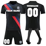 Generisch Fussball Trikot mit eigenem Namen Nummer und Logo für Kinder/Erwachsene, Personalisierte Fußball Trikot, Fußball Trikots Shorts und Socken Anzug Jungen/H