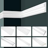 GRAND DECOR Stuckleisten Wand flach modern, PU Hartschaum weiß - 2m Wandleisten glatt Zierleisten Decken Stuck Kunststoff Stuckrahmen (2 Meter CR952)