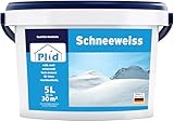 Plid® Schneeweiß Wandfarbe Weiß 5L für ca. 30 m² [HOHE DECKKRAFT] - Farbe Wand & Decken - Polarweiß geruchsarm - Innenfarbe - Hohe Abdeckung, Geruchsfrei, Schnell trocknend – Renovierung & Dek