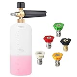 Hochdruckreiniger Schaumkanone, 1L Einstellbarer Schaumlanze 1/4' Schnellverschluss Schaumdüse Seifenspender Jet Wash Schaumflasche mit 5 Farben Sprühdüsen Spitzen für Auto Hochdruckreinig