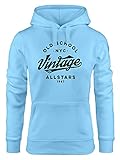 Neverless® Hoodie Damen College Style Schriftzug Oldschool Vintage Allstars Kapuzen-Pullover Fashion Streetstyle schwarz hellblau M