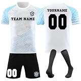 Benutzerdefiniert Fussball Trikot Kinder Set Personalisiert Trikot mit Namen Nummer Team und Logo Sporttraining T-Shirts und Shorts für Erwachsene/Kinder, Fußballtrikot S