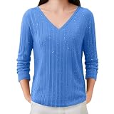 Pailletten-Oberteil für Damen, Party, lässig, V-Ausschnitt, glitzernd, Pailletten, Strick-T-Shirt, lockere Party, Club, Ausgehen, Damenblusen, hellblau, 3XL