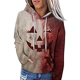 Generisch Halloween Kleid Damen Halloween Costume Halloween Kostüm Pullover Damen Pullover Shirt Frauen Hoodie Druck Halloween Hoodie Langarm Sweatshirts Tops HerbstWinter 2024 Rot S