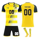 Benutzerdefiniert Fussball Trikot Kinder Set Personalisiert Trikot mit Namen Nummer Team und Logo Sporttraining T-Shirts und Shorts für Erwachsene/Kinder, Fußballtrikot S