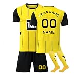 ELDEEZ Personalisiert Dortmund Fussball Trikot Jungen Kinder - Kinder Erwachsene Fußball Shorts&Trikots mit GRATIS Name Nummer Team Logo Football Trik