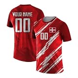 Yolovi Personalisiertes Fussballtrikot mit Namen Nummer Drucken Nationalflagge Sport Casual Trikots Fussballshirts für Herren Damen Jugendliche Denmark