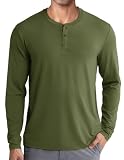 COOFANDY Herren Langarmshirts Longsleeve Henley Shirt Langarm T-Shirts Mit Knöpfen Langärmelig Oberteile Einfarbig Armeegrün L