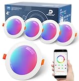 DUSKTEC Smartee LED Spots RGB, LED Einbaustrahler 230V Flach, Alexa Kompatibel, Bluetooth Deckenspots Farbwechsel 10W 1000LM, IP44 Einbauleuchten Weiß Dimmbar mit App Steuerung, Deckenstrahler DT
