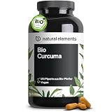 natural elements Bio Curcuma mit schwarzem Pfeffer – 240 Kapseln – 4350mg Bio-Curcuma (Kurkuma) pro Tagesdosis – mit Curcumin & Piperin – hochdosiert, vegan – in Deutschland produziert & laborgeprü