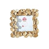 Suxdlan Ginkgo Blatt Fotorahmen Europäischer Stil Zinklegierung Vintage Bilderrahmen Klassiker Rechteck -Metall -Fotorahmen für Home Office Dekoration Hochzeitsdekor 4 x 4 (Gold)