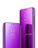 Jacyren Kompatibel Samsung Galaxy S7 Edge Hülle, Leder Flip Case Spiegel Handyhülle S7 Schutzhülle 360°Hard PC Transluzent View Miroir Stoßfest Cover Ständer Funktion Tasche Etui (S7 Edge, Fuchsia)