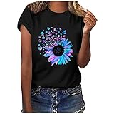 MeiLyviba Tshirt Damen Kurzarm Weiss T-Shirt mit Druck Elegante Oberteile Lässig Pullover Rundhals Basic Shirt Teenager-Mädchen Elegant Tunika Top Casual Sommer Shirts mit Blumen Schmetterling M