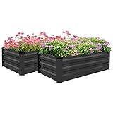 Outsunny 2er-Set Stahlgarten-Pflanzgefäße für den Außenbereich Rechteckig Urbaner Gemüsegarten Rechteckige Pflanzgefäße für den Terrassengarten 100x60x30 cm Dunkelg