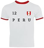 Wappen Fußball WM Fanfest Gruppen Herren Männer Ringer Trikot T-Shirt Trikot Peru, Größe: L,White/R