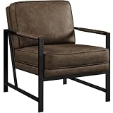 Yaheetech Retro Sessel Stuhl Lehnstuhl Relaxsessel mit Rückenlehne Einzelsessel mit Metallrahmen und Kunstleder, b