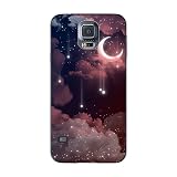 KARTXITAI Hülle Kompatibel mit Samsung Galaxy S5, Stoßfeste Schutzhülle mit Weiche Silikon Bumper Case Handyhülle Anti-Kratzt Transparent Rückseite - Sterne,Mond,Wolken,H