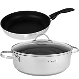 KLAMER Pfannenset 2-teilig (28 cm + 28cm) antihaftbeschichtete Induktions-Pfannen, mit hohem Rand, Premium Beschichtung, hochwertige Profi-Universalp