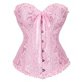 Vrapo Korsett Damen - Bustier Corset Top für Frauen - Vollbrust Corsage Schnürkorsett Taillenformer Dessous - Rosa - Größe S