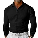 Basic Hemd Herren Workout Elastizität Komfortabel Longsleeve Hemd Herren Klassisch All-Match Trend Casual T-Shirt Herren Lose Einfarbig Revers Poloshirt Herren D-Black XXL