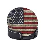 Untersetzer mit USA-Flagge an der Wand, für Getränke, amerikanische Flaggen, Leder-Untersetzer mit Halter, 6 Stück, runde Tassenmatte, Tisch-Untersetzer-Set für Zuhause und Kü