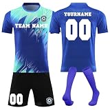 Generisch Fussball Trikot mit eigenem Namen Nummer und Logo Kinder/Erwachsene, Personalisierte Fußball Trikot für Jungen/Herren, Fussball Trikots Shorts und Socken Anzug
