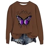 Lässiger Kapuzenpullover mit Rundhalsausschnitt und Schmetterlings-Print für Damen Pullover Eng Damen (Coffee, XXL)