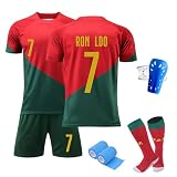 ZSJMY Fußbal Trikot Set Kinder, Nr. 7 Fussball Trainingstrikot, Fans Fußballtrikots, Schnell Trocknendes Atmungsaktives Fußballtrikot Mit Schienb