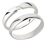 Ardeo Aurum Trauringe Paar aus 375 Gold Weißgold mit 0,07 ct Diamant Brillant Spannfassung