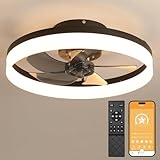 MOSSCO Deckenventilator mit Beleuchtung und Fernbedienung, LED Deckenleuchte Dimmbar, 3 Lichtfarben, 6 Windstufen, Moderne Lampe mit Ventilator Leise für Schlafzimmer Schwarz 50