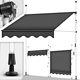 tillvex Klemmmarkise mit Handkurbel Balkon | Balkonmarkise ohne Bohren | Markise UV-beständig & höhenverstellbar | Sonnenschutz wasserdicht (Grau, 150cm)