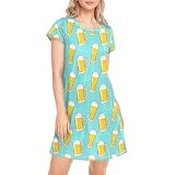 Oarencol Damen-Nachthemd, Biergläser, blaues Schlafshirt für Damen, weiche Nachtwäsche, kurzärmelig, Schlafkleid, S-XXL, mehrfarbig, L