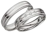 JC Trauringe 925er Sterling Silber Paar-Preis I Eheringe mit kostenfreier Gravur I Partnerringe 5mm breit inkl. Etui I Herren-Ring ohne & Damen-Ring mit Zirkonia-Steine I Größe 48 bis 72 I A12