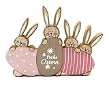 LB H&F Osterhase niedliche Holz Dekofigur Frohe Ostern Osterdeko IK Hasengruppe Familie (Osterhasen Rosa)