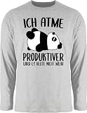 Langarmshirt Herren Langarm Shirt - Sprüche Statement mit Spruch - Ich atme produktiver Wird es Nicht mehr Panda - 3XL - Grau meliert - sprüchen lustige t-Shirt Druck Longsleeve M