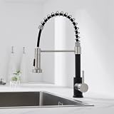 Auralum Wasserhahn Küche Schwarz, Küchenarmatur mit Brause Ausziehbar, Mischbatterie küche mit 2 Strahlarten, Edelstahl Spültischarmatur, 360° drehbar Hochdruck-Armatur für Kü