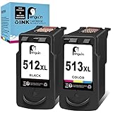 Penguin Ersatz Tintenpatrone für wiederaufbereitete Druckerpatronen für Canon PG-512XL,CL-513XL 512 513 XL (1 Schwarz,1 Farbe) zur Verwendung mit Pixma MP270 MP230 MP280 MP490 MP495 MX340 Druck