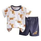 Unisex Kinder Kleidung Set - Sommer Kleidung 2-teilig Outfit Elastische Taille Kurzarm Top Hemd + Kurze Hose 2-tlg Sport-Oberteile Sport-Hose Kurzarm Leicht Strand Boys Bekleidungssets für 1-7 J