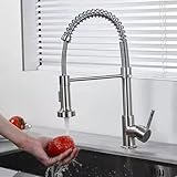 Armatur Küche mit Pull Down Brause Einzelgriff Armatur Küche Edelstahl Warm und Kalt Küchenarmatur Wasserhahn Küche Gebürstet Spültischarmatur Mischbatterie Kü