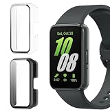 Buoluoioir 2 Stück Hülle mit Displayschutz für Samsung Galaxy Fit 3 Hartglas Schutzhülle, Hard PC Rundum HD Ultradünne Glas Schutz Case für Samsung Galaxy Fit 3 Schutzhülle, Schwarz + Transp