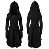 Gothic Kleid Damen Mittelalter Kleidung Damen Halloween Kostüm Renaiss an ce Kap uze Kleid für Halloween Karneval Mittelalter Kleid Schwarz Gothic Kleid Kap uze Langarm Klei der Renai (c-Black, L)