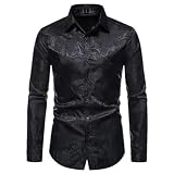 ZMIN Herren Langarm Freizeithemd Glanzdruck Hemd Mann Disco Party Hochzeitskleid Hemd BK001 L