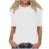 Damenbluse, halblange Ärmel, Freizeithemden, Pullover, lockere Bluse, 001 + Weiß, M